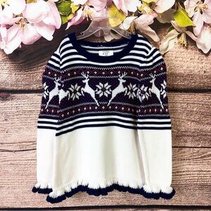 Crown & Ivy Toddler Boys Girls Cotton Blue White Fair Isle Deer Knit Sweater